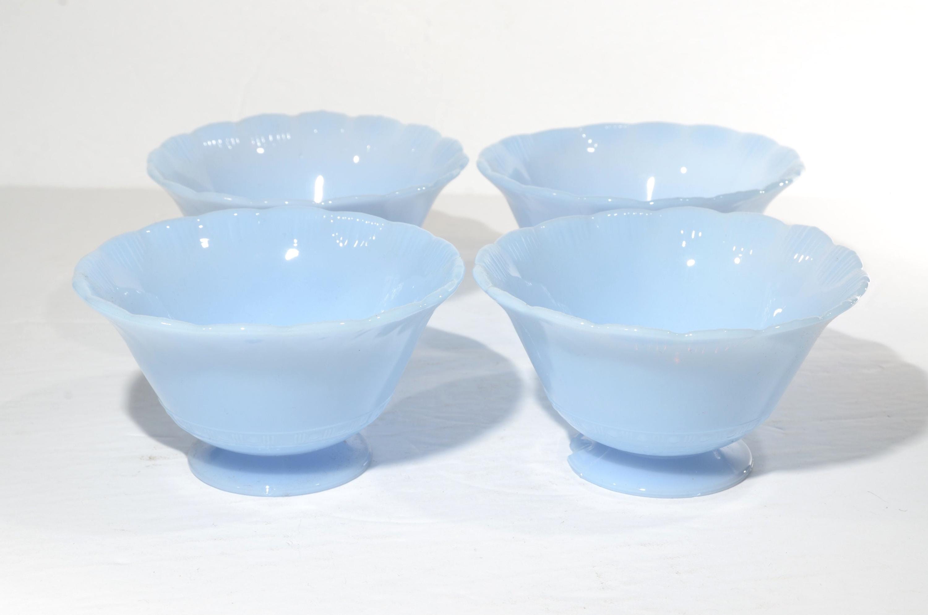 Set of 4 PYREX Delphite Blue Footed Sherbet Custard Dishes Bowl Vintage ...