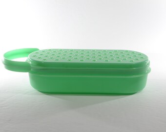 Vintage Tupperware green cheese grater 2 pieces Mid century Hard Plastic made in Canada container 1375 1374
