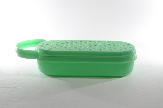 Vintage Tupperware Green Cheese Grater 2 Pieces Mid Century Hard