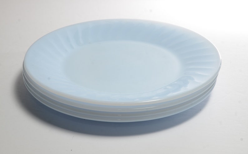 Swirl Dinner plate Azur-ite 1950s FIRE KING Vintage Midcentury Scalloped Blue Azurite Set of 4 bowl 9 inches Oven Safe
