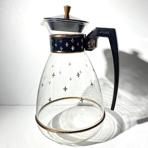 PYREX 12 cups Vintage Silex Coffee Carafe LCR 12 Mid Century Modern MCM Retro Vintage Glass Mod print Black mod Coffee pot