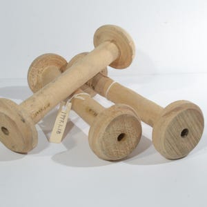 Old wood spools 3 antique large slender wooden bobbins Wooden Spools Thread Spools Spindles Thread Reels Art craft home decor 7.5&quot;