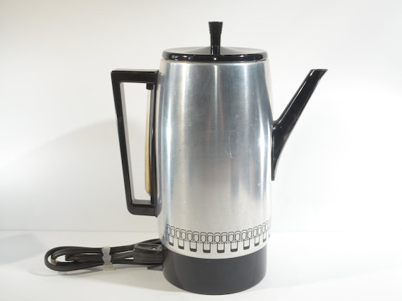 Vintage Empire Percolator Coffee Maker Chrome Black Handle Mid Century Mcm Percolator  Pot Automatic 12 Cup Retro Pattern Electric Wire 