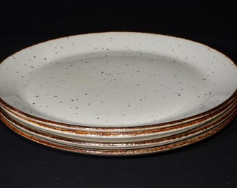 J & G Meakin England Lifestyle 4 small plate 6 1/4" off-white speckled in brown pottery 1970s farmhouse decor cottage table to oven OT