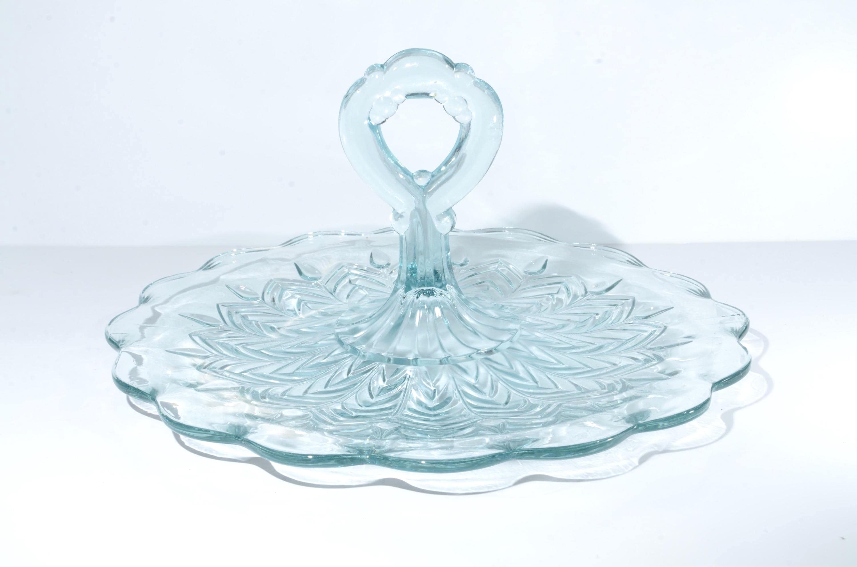 Jeannette Glass Center Handled Glass Serving Tray Starlight Blue