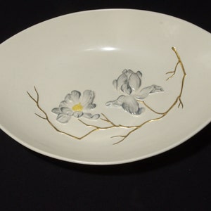 Vintage Carlton Ware ivory oval shaped boat bowl serving dish gray Magnolia flowers gold branch Collectible England 2607 handpainted