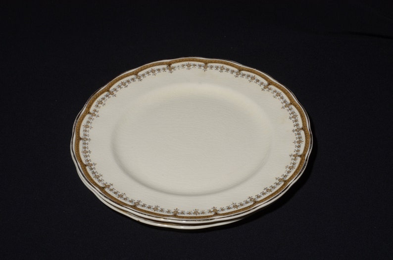 Set of 2 Grindley Cream Petal lunch plate Portman 8 inches ironstone vintage Staffordshire gold rope band England petalware cream CRAZING image 1