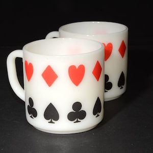 Set van 2 melkglas Federal stapelbare mokken Koffiemokken vintage harten diamanten klaveren schoppen kaart nacht bridge club pokeravond