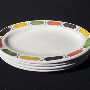 Set of 4 Grindley DURALINE CARNIVAL tiny oval plate 6.75&quot;X4.5&quot; restaurant ware vitrified England hotelware excellent condition 1964