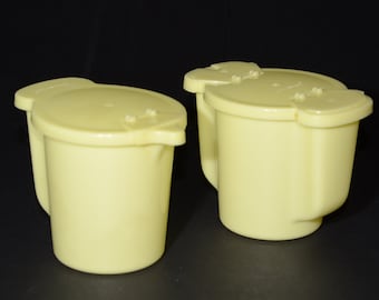 Vintage TUPPERWARE Yellow Creamer and Sugar Bowl with Lid Milk Jug 577 574 Plastic Serving Pitcher ap