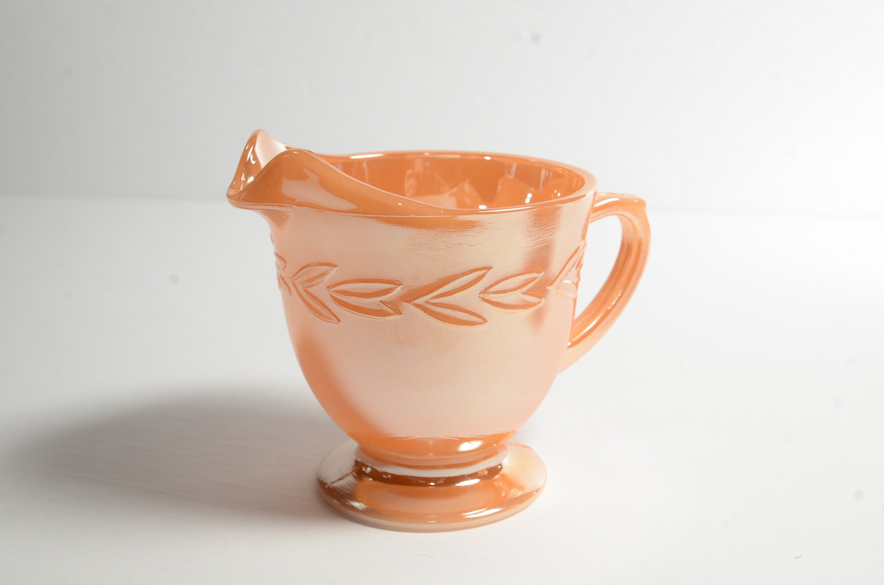 FIRE KING クリーマー＆シュガーボウル ピーチラスター ローレルリーフ