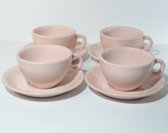 Set of 4 J&G Meakin Pastel Vitresol pink coffee cup and saucer set teacup mug light pink pastel England SOL