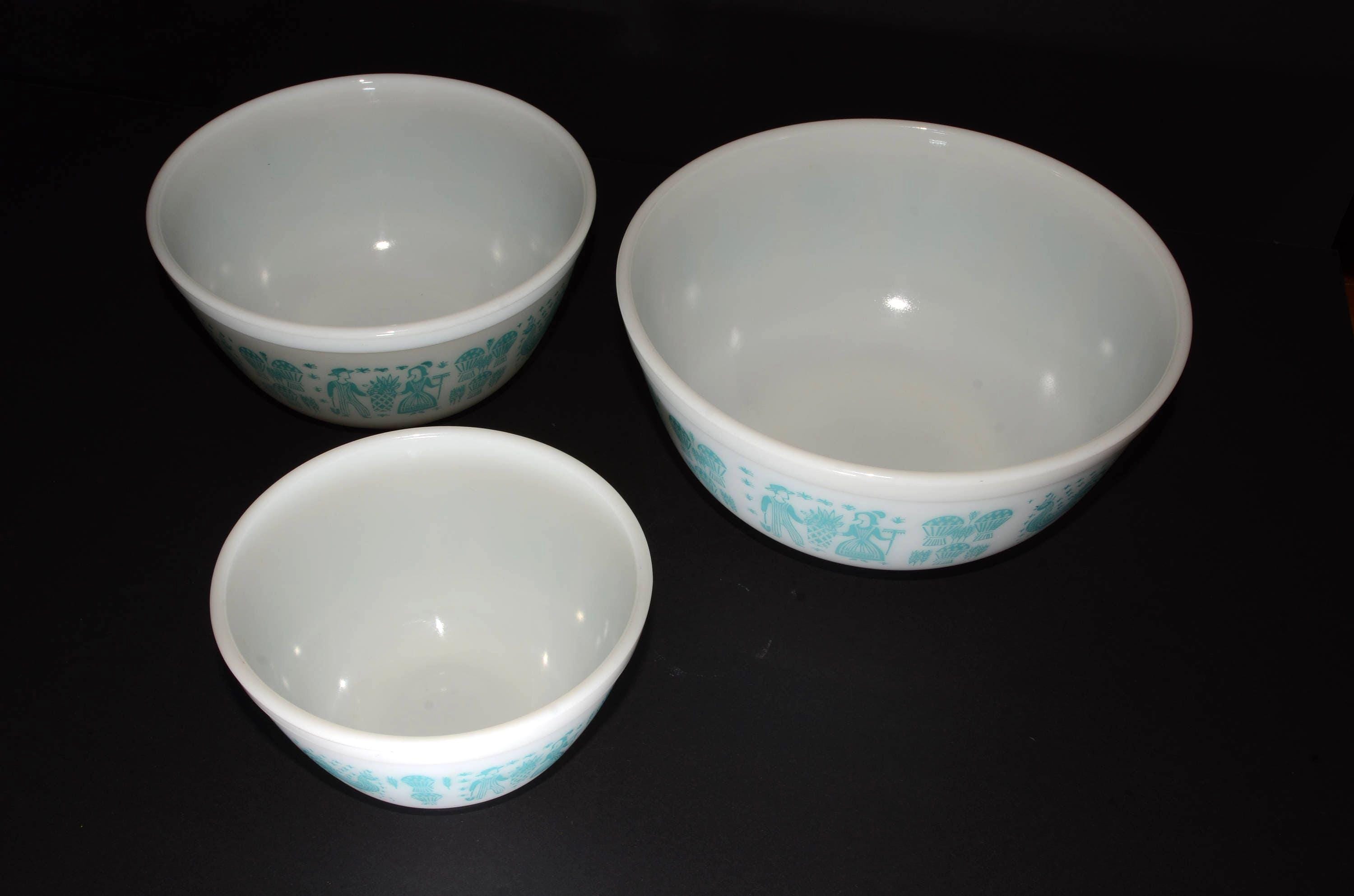 ヴィンテージ PYREX アーミッシュ バタープリント ターコイズ ボウル 3