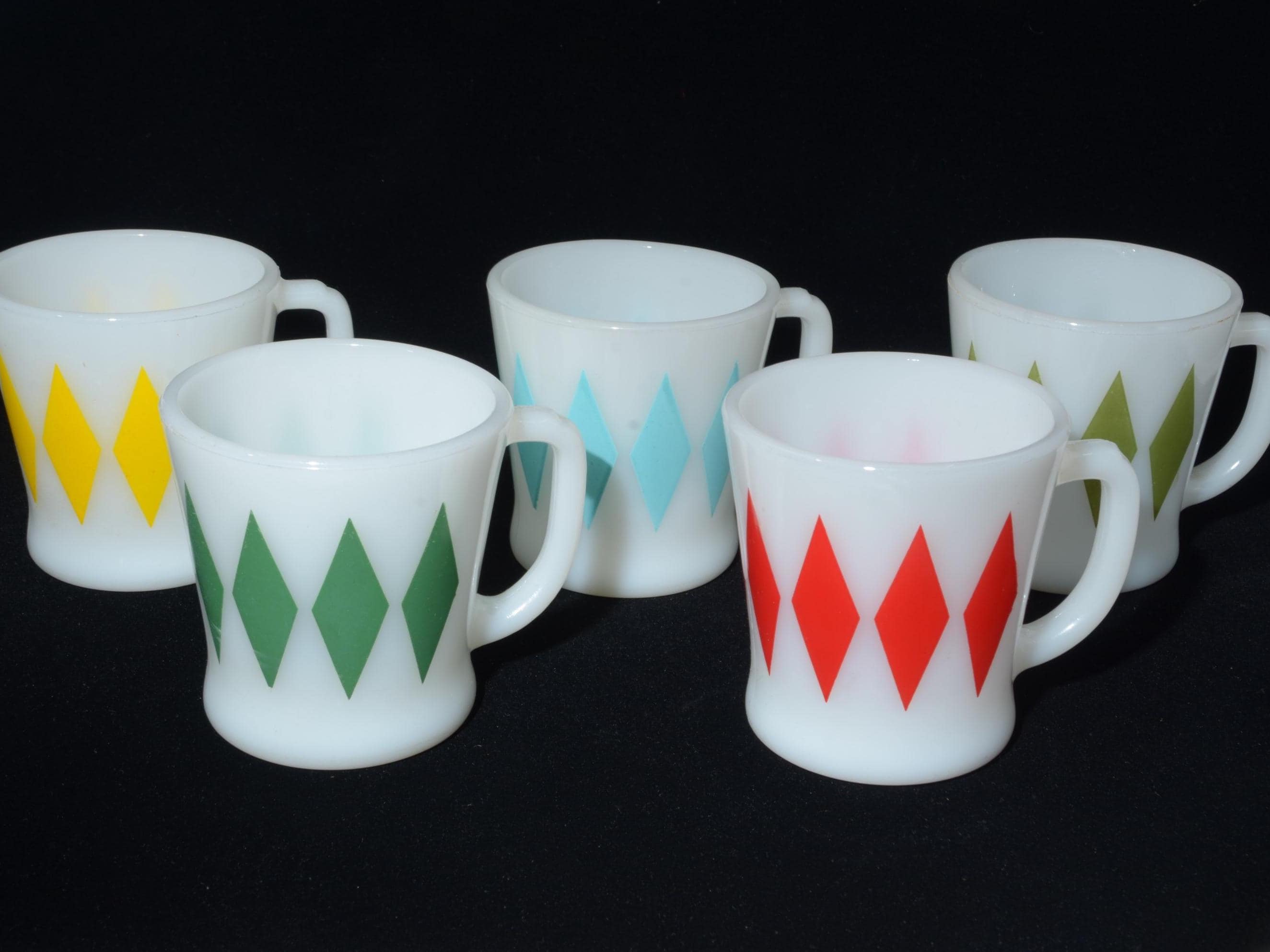 Set of 5 Diamond Fire King Coffee Mug Rare Anchor Hocking