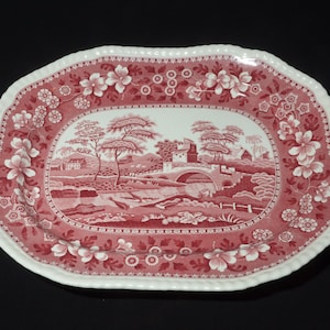 Copeland SPODE'S TOWER Pink large platter serving plate 14.5 inches bone china England  transferware scene rose floral Spode Newer backstamp