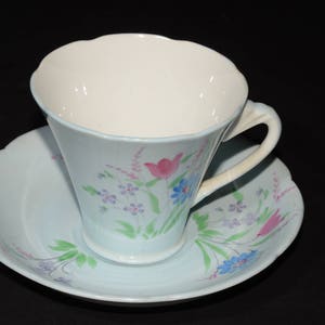 Amazing ROYAL GRAFTON Teacup and saucer set in Blue with floral design Tea Cup 6441 Blue Cups Bone China Cup Corset Style Tea Cup image 9