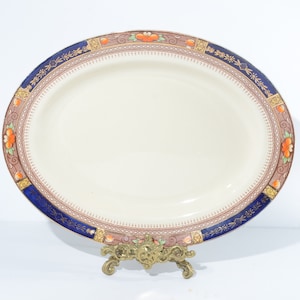 J&G Meakin Sol Queen Mary serving plate serving dish 12 1/4&quot;platter band England ironstone 391413 gold brown cobalt rim rust yellow flowers