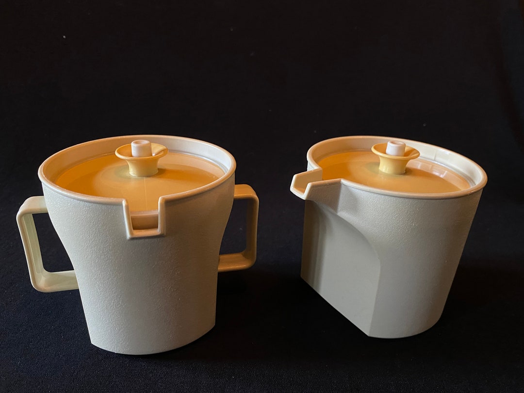 Vintage TUPPERWARE Creamer and Sugar Bowl Set Harvest Gold Yellow Lid