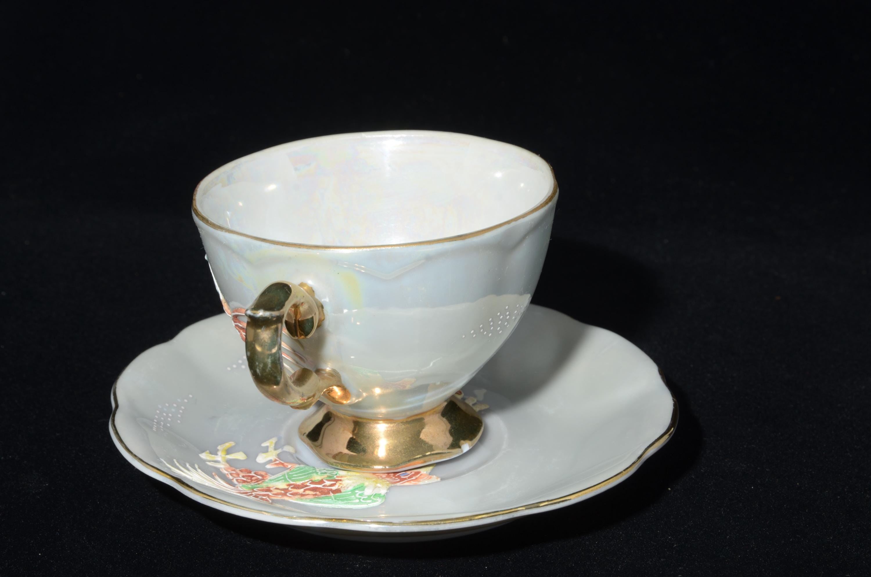 Vintage Shafford Moriage Rooster Japanese Teacup and Saucer Set