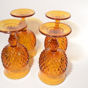 Vintage Diamond Point Amber Set of 4 Water Goblet Footed 6.5 tall Wine by Indiana Glass mcm image 4