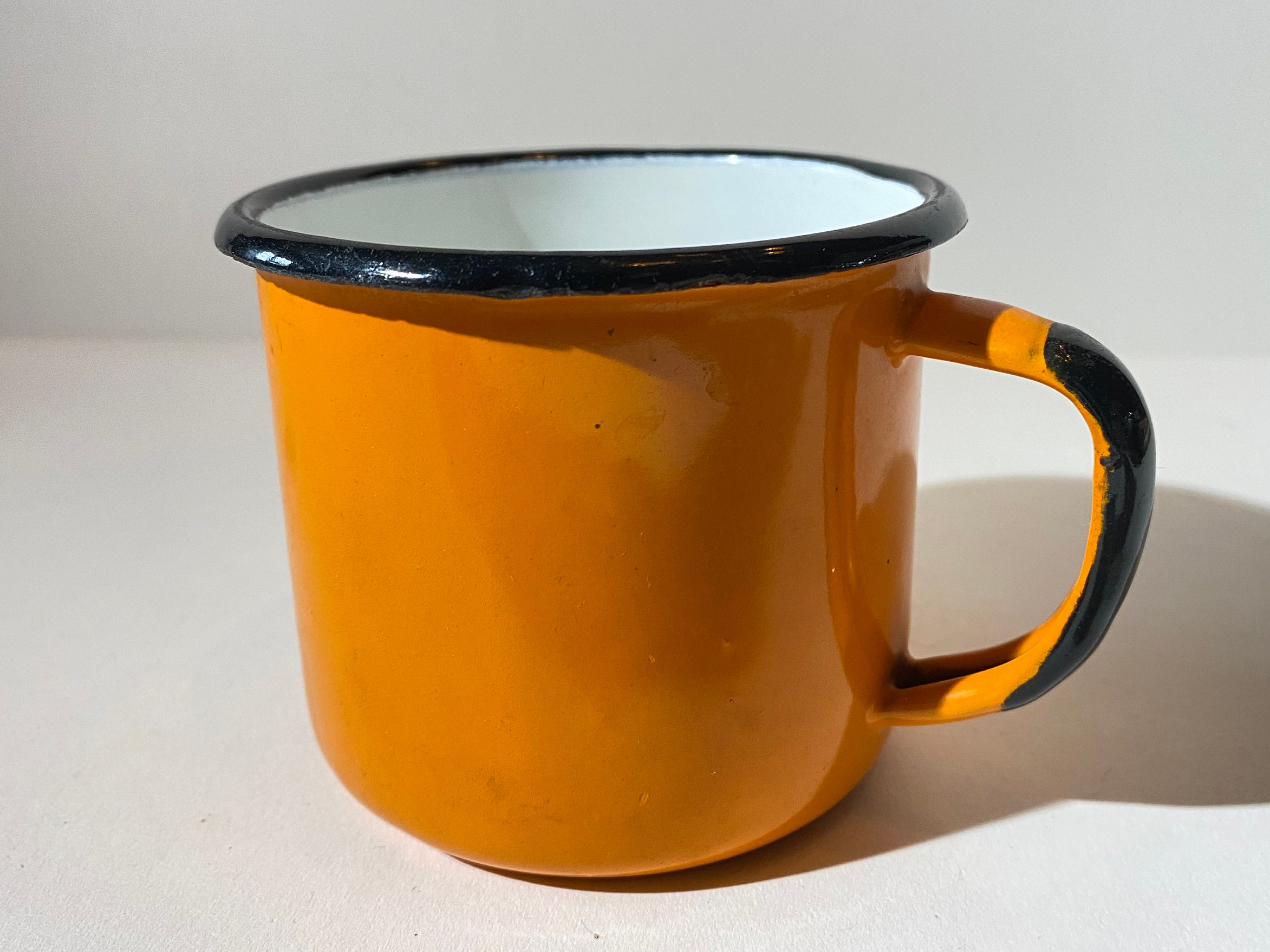 Vintage USSR Russian orange metal Soviet cup enamel 500ml mug