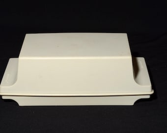 Vintage Tupperware Butter dish two stick butter dish cheese storage almond 1512 beige Mid century Hard Plastic Dinnerware camping lid 1511
