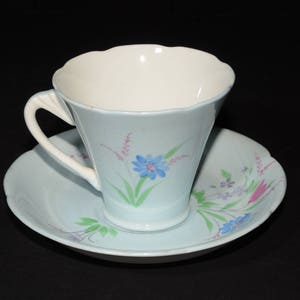 Amazing ROYAL GRAFTON Teacup and saucer set in Blue with floral design Tea Cup 6441 Blue Cups Bone China Cup Corset Style Tea Cup image 3