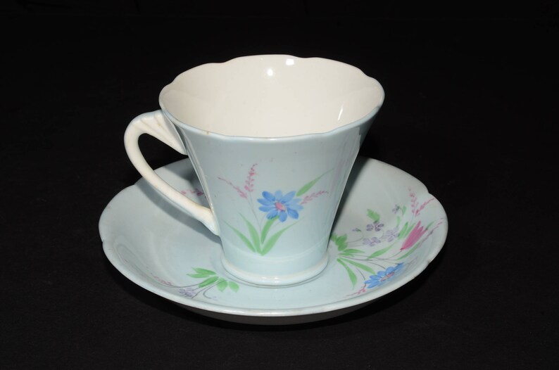 Amazing ROYAL GRAFTON Teacup and saucer set in Blue with floral design Tea Cup 6441 Blue Cups Bone China Cup Corset Style Tea Cup image 3