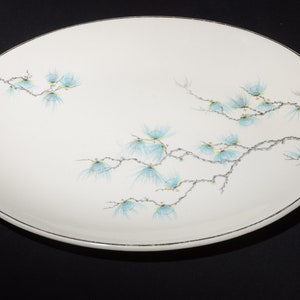 Vintage J&G MEAKIN SOL serving platter oval 11 inches Bone China England 301413 blue turquoise branch seed pod  dinnerware tray