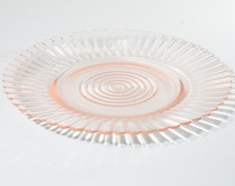 Plato de sorbete PETALWARE de Mac Beth-Evans Glass de 6.25" de vidrio rosa de la época de la Gran Depresión MacBeth ARAÑAZOS