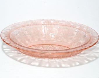 Jeannette Glass FLORAL POINSETTIA Pink depression glass oval serving bowl vintage pink depression pink glass