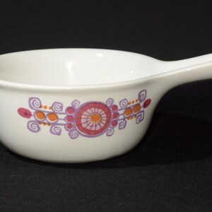 Norway Figgjo Fajanse bowl casserole dish handle vintage midcentury Turi Gramstad Barcarole dish pink purple orange