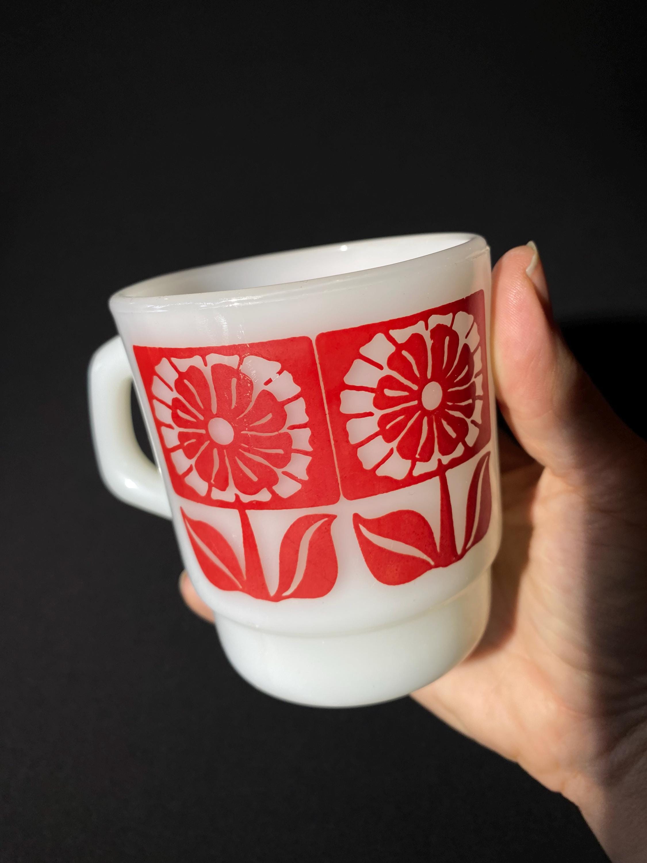 Set of 4 FIRE KING Dahlia Mug Coffee Tea Cup Milk Glass Anchor