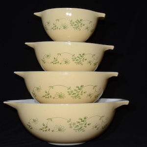 PYREX Full Set of Four (4) Shenandoah/Wintergreen Cinderella Nesting BOWLS # 441 442 443 and 444 vintage 1980s mixing bowls USA OT0