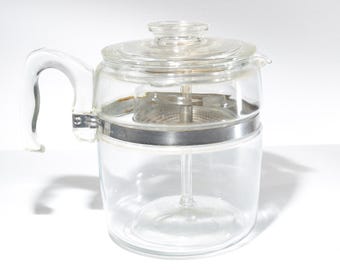 PYREX Flameware 9 cup Glass Coffee pot Coffee Percolator all parts 7759 Vintage Coffee Carafe Corning tea pot teapot USA