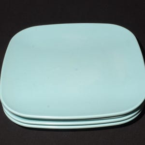 Vintage Set of 4 BROOKPARK Modern Design Turquoise blue dinner plate aqua blue squared Mid century  Melamine SCRATCHES