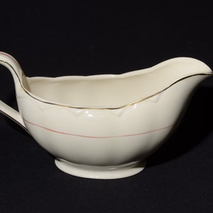 Grindley cream petal ironstone vintage gravy  boat made in England dinnerware red line stripe embossed rim gold Staffordshire