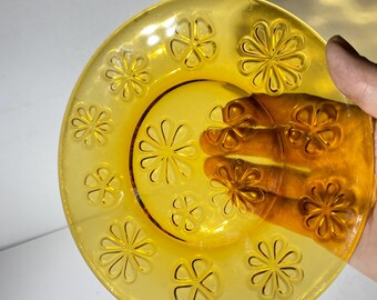Vintage Vereco Set of 4 Amber Daisy Plate 7.5