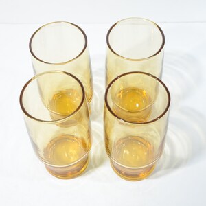 Set of 4 Vintage amber highball glass Drinking glasses set 5 1/2 tall Heavy bottom Tumbler Barware MCM cocktail glasses yellow amber image 2