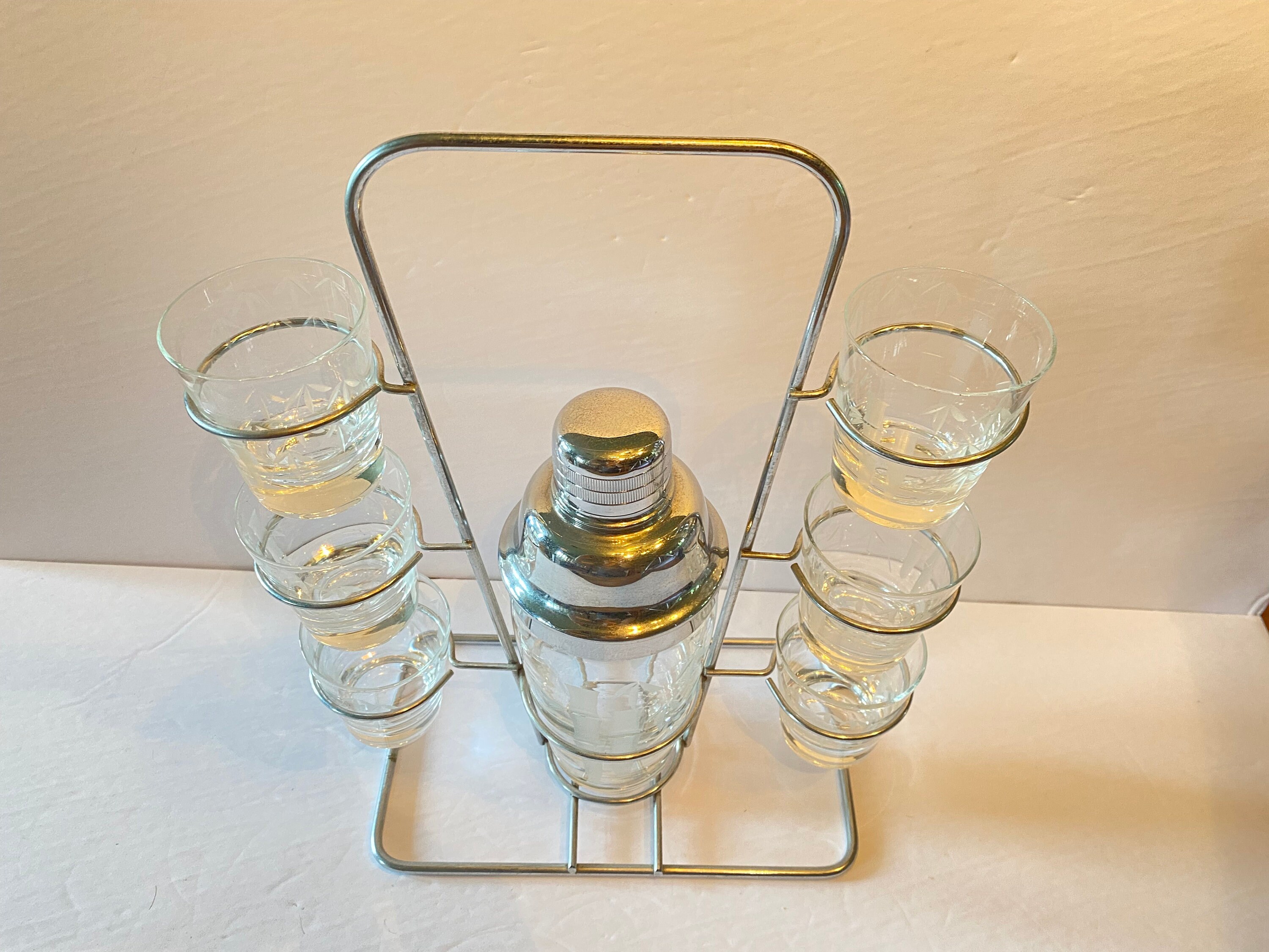 Vintage Cocktail Set Shaker Mixer 6 Shot Glasses Shot Glasses Etsy Canada