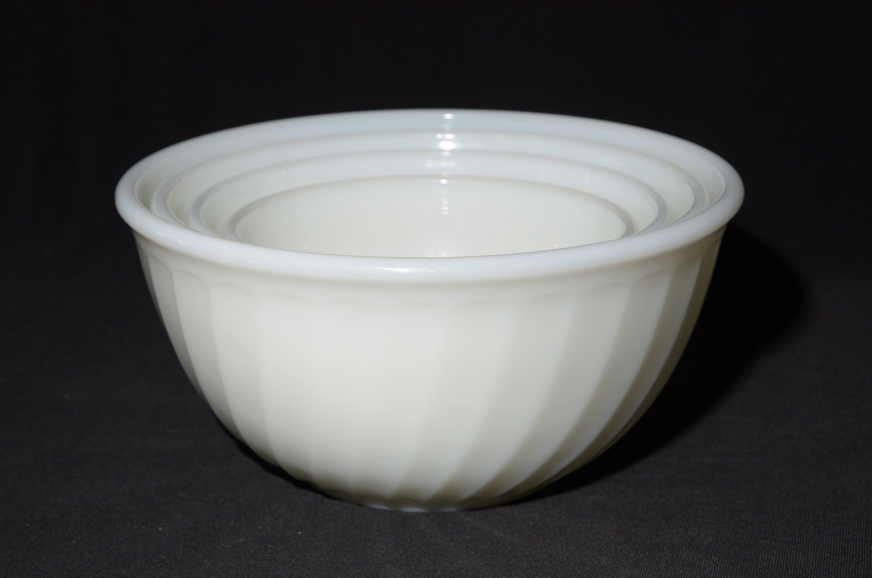 FIRE KING White Swirl Mixing Bowl Set of 4 Milk Glass