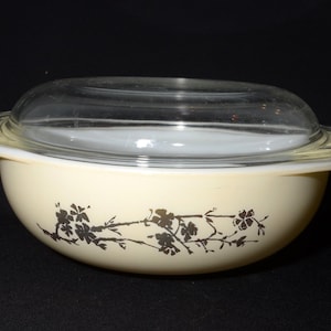 PYREX Golden Branch round casserole lid vintage pyrex cocotte USA 024 2 Qt flat-top lid 984-47 rare promotional Hospitality