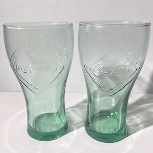 Set of 2 Coca Cola Glass Green Glass Cup Coca Cola Collectible Glass Retro 1916 style &quot;Atlanta GA-Bottled Under-Authority&quot; Limited edition