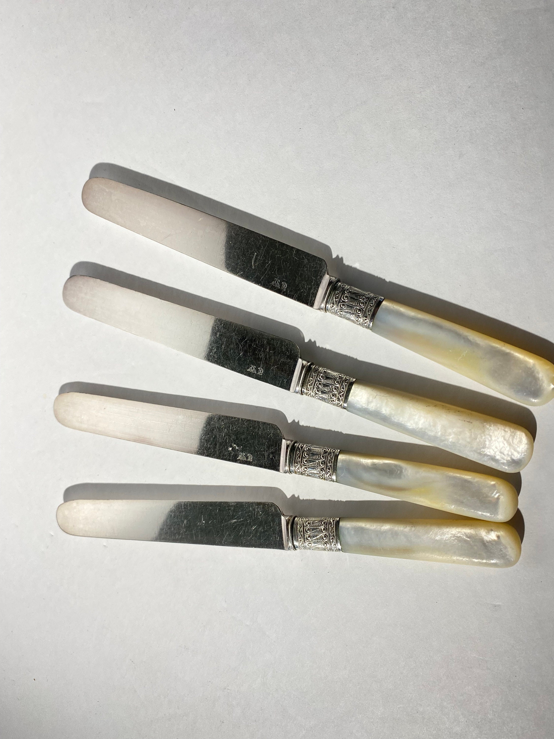 Antique English Sterling Silver Mother of Pearl Knives - Set of 10