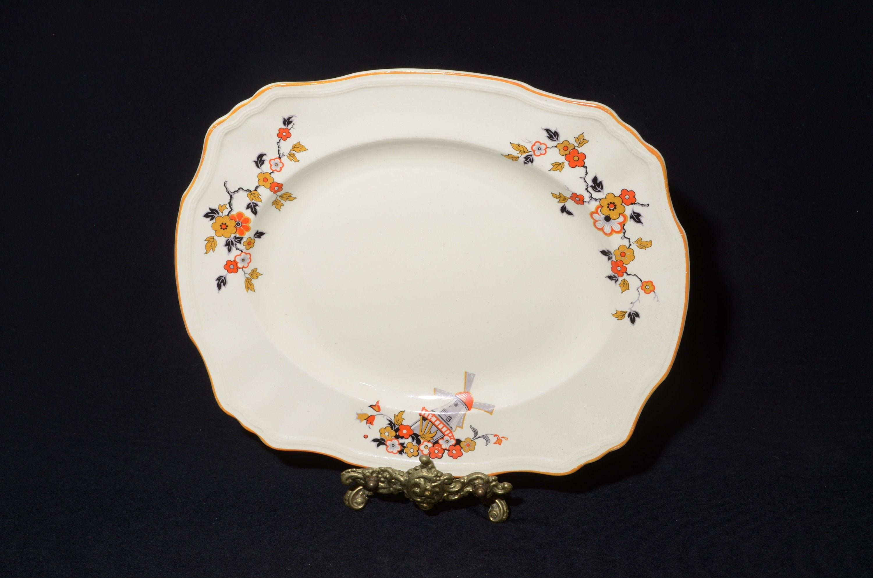 ALFRED MEAKIN Plateau de service en forme d'Astoria de moulin à vent Marigold Delicia de 11,75 po. Plateau de remplacement de vaisselle en porcelaine d'Angleterre, orange ap