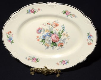HOMER LAUGHLIN Servierplatte Servierplatte Keramik Vintage Ohio USA 39 cm Keramik F46N8 Blumenstrauß Rosenprägung