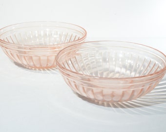 Set of 2 Hazel Atlas Pink Depression Glass AURORA bowl, 5 3/8 cereal bowl vintage ribbed prismatic line vertical ribbed CHIP ot