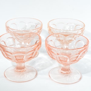 Rare HAZEL ATLAS GLASS Co Pink Depression Glass Set of 4 Sherbet Bowls Colonial Block pattern Lovely Pressed Glass 1930s