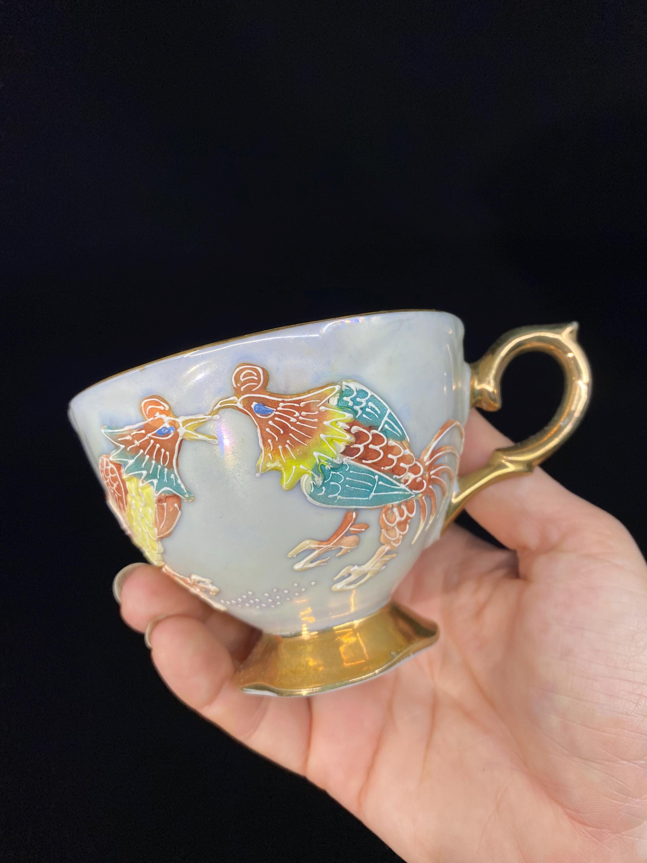 Vintage Shafford Moriage Rooster Japanese Teacup and Saucer Set