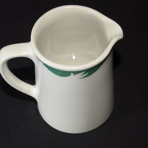 Vintage Ridgway vitrified creamer jug 4" tall white green restaurant ware England 1960s Ironstone 4 inches